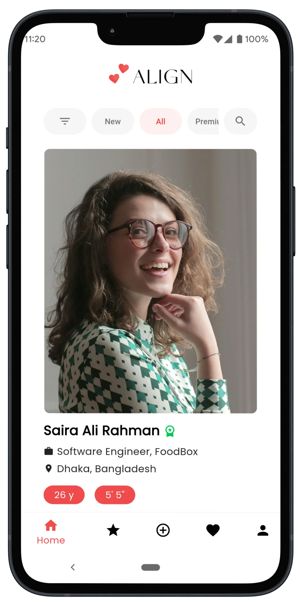 Align Matrimony Bangladesh mobile app home screen for Bangladeshi matrimony profiles